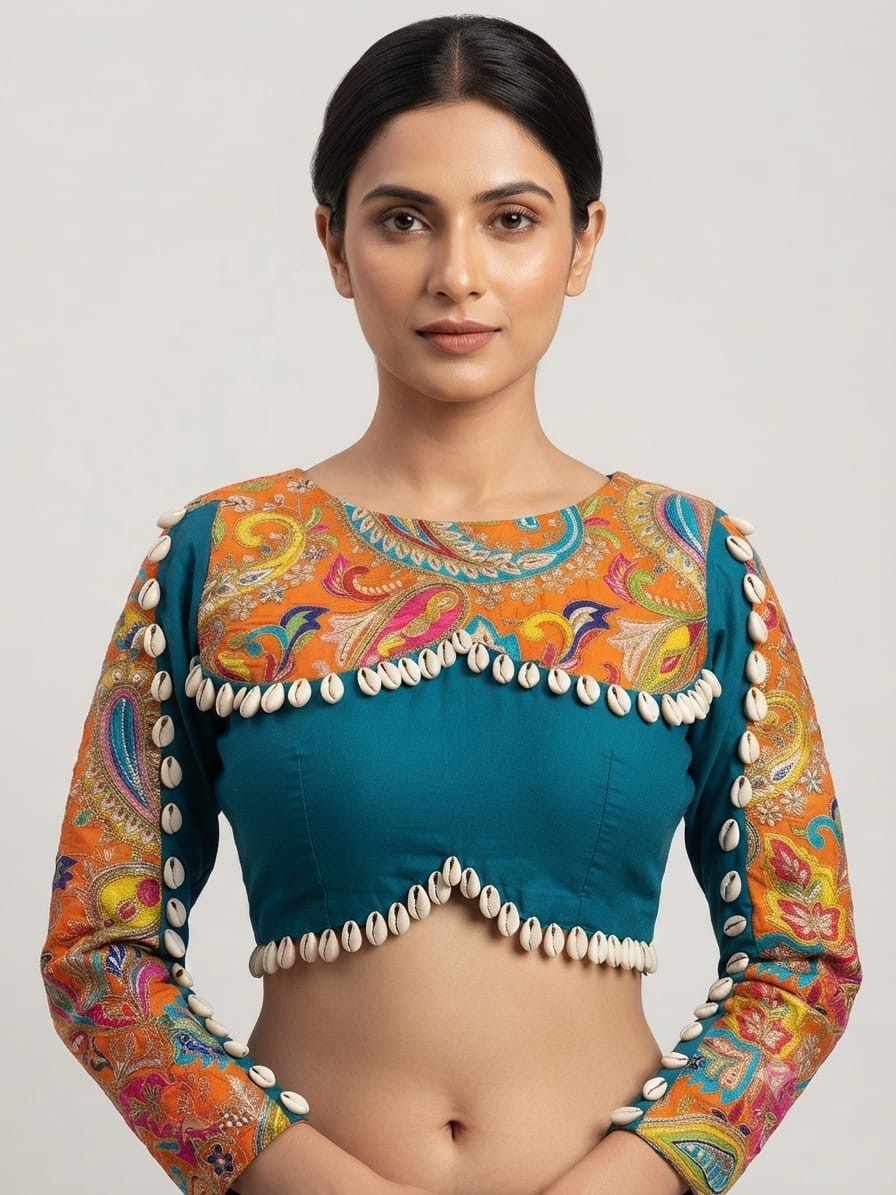 Raas Sequin & shell 🐚 work Blouse 👚 full hands Rama blue