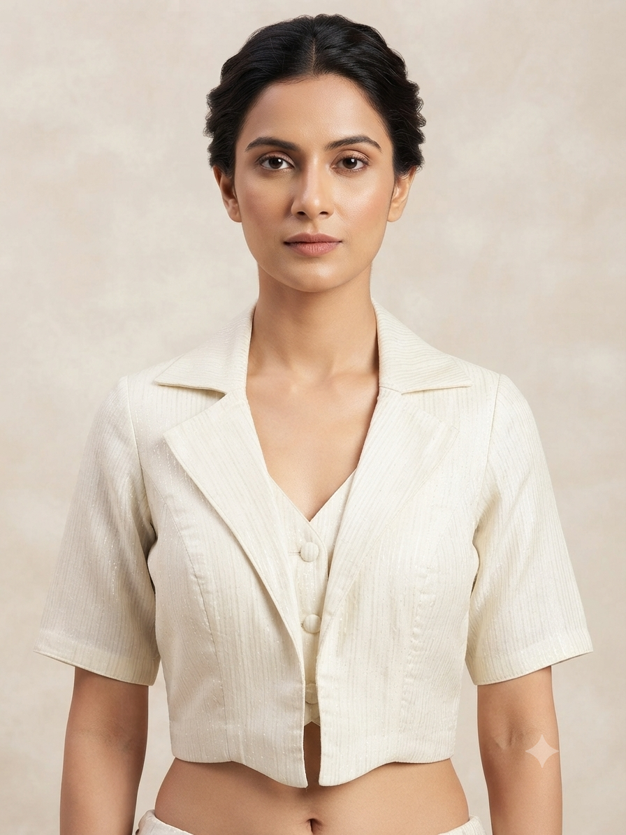 Plain white lapel collar neck with sleeve Blouse 👚