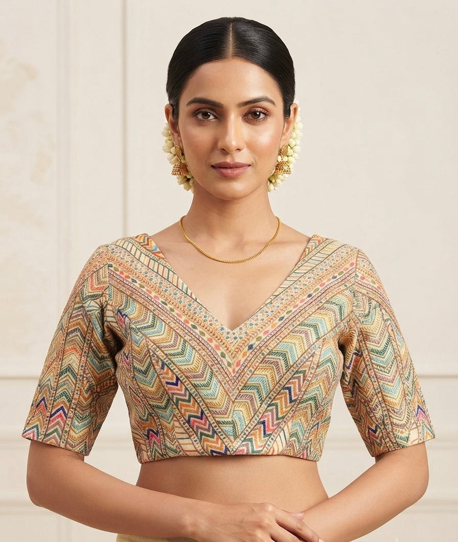 Multi colors V-neck with sleeve Blouse 👚