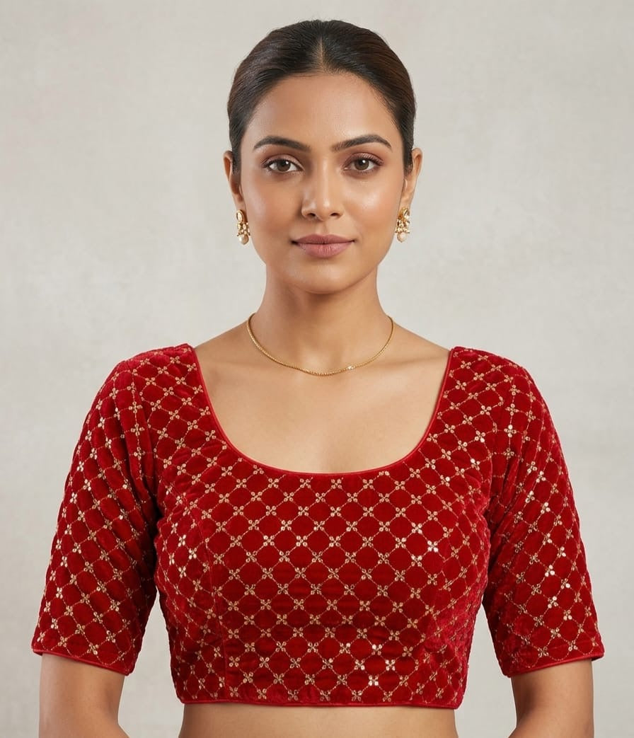 Sequin work velvet Blouse 👚 Marron colour with hands