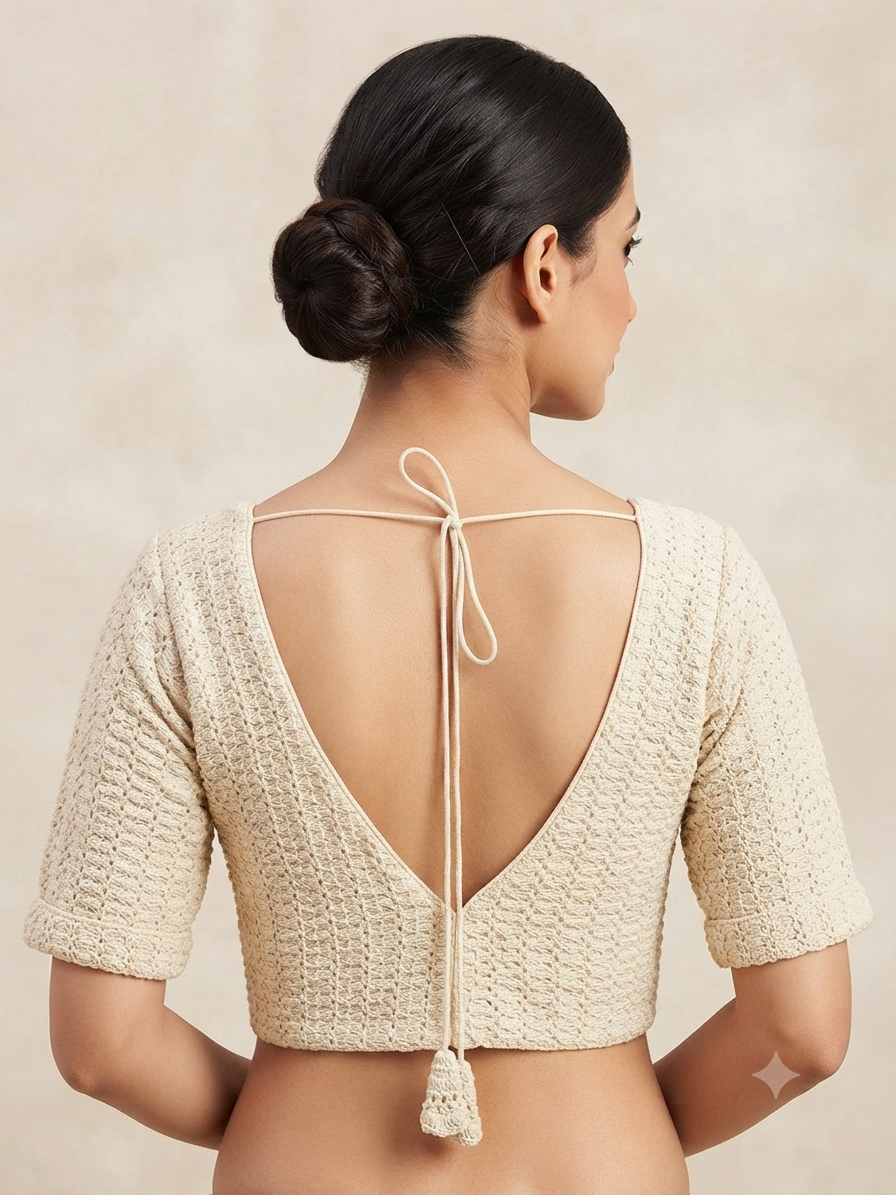 White thread work V-neck Blouse 👚 with sleeve ￼