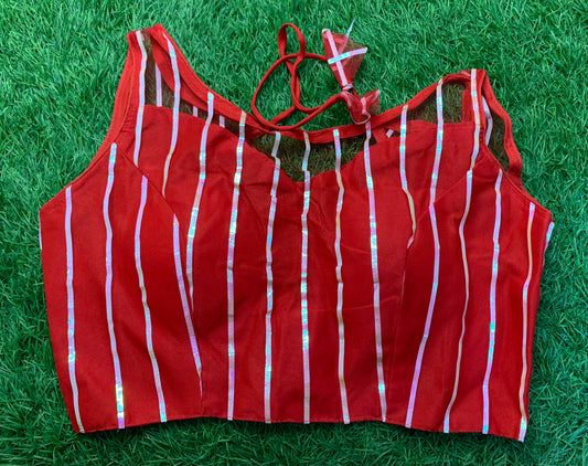 Red with hands multicolour straps blouse 👚