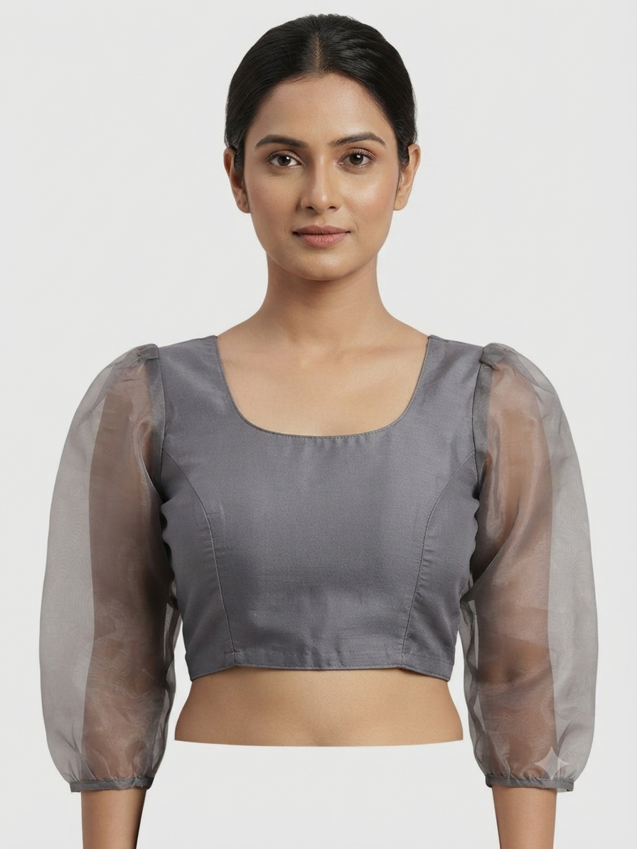 Organza full puff hands Blouse 👚 grey colour