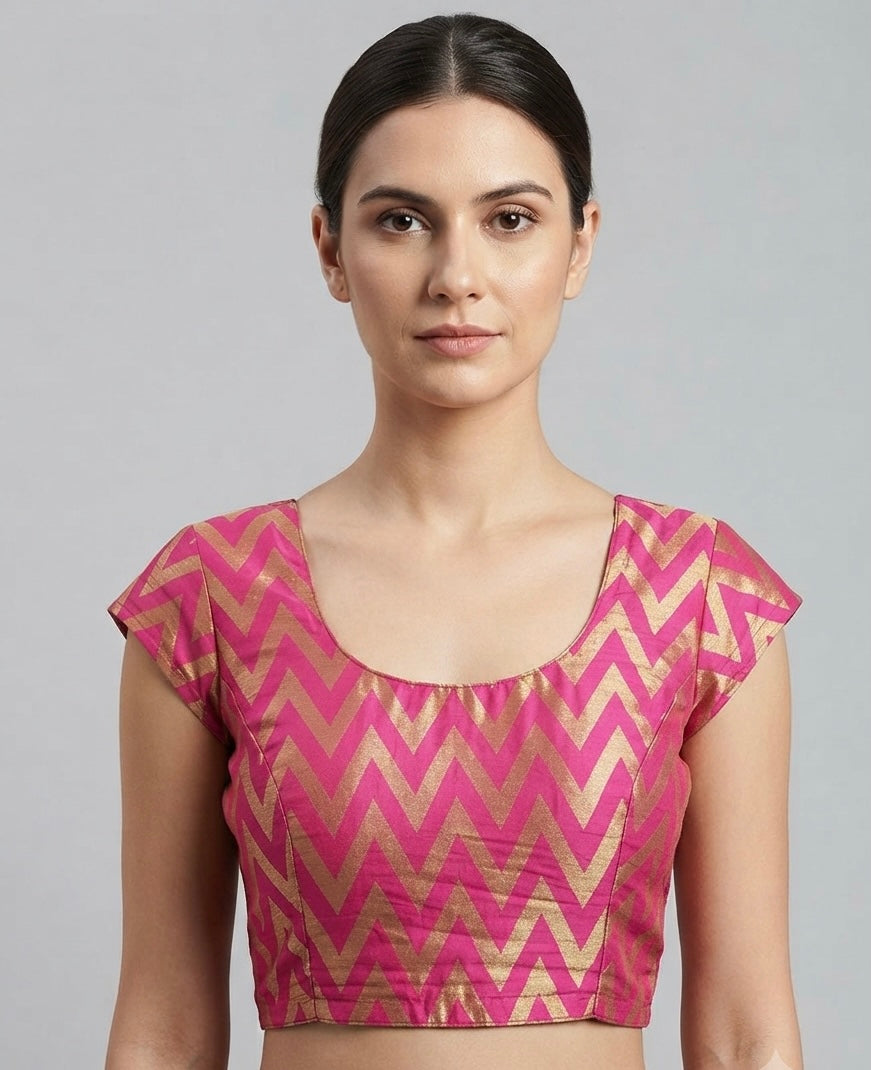 Fancy zigzag Blouse 👚 pink colour with mega hands