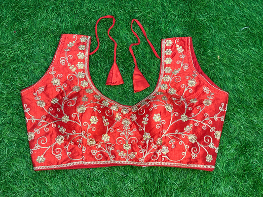 Red embroidery with hands blouse