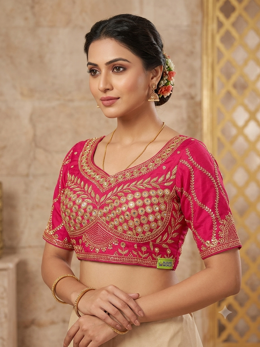 Tissue rani pink sequence designer blouse 👚