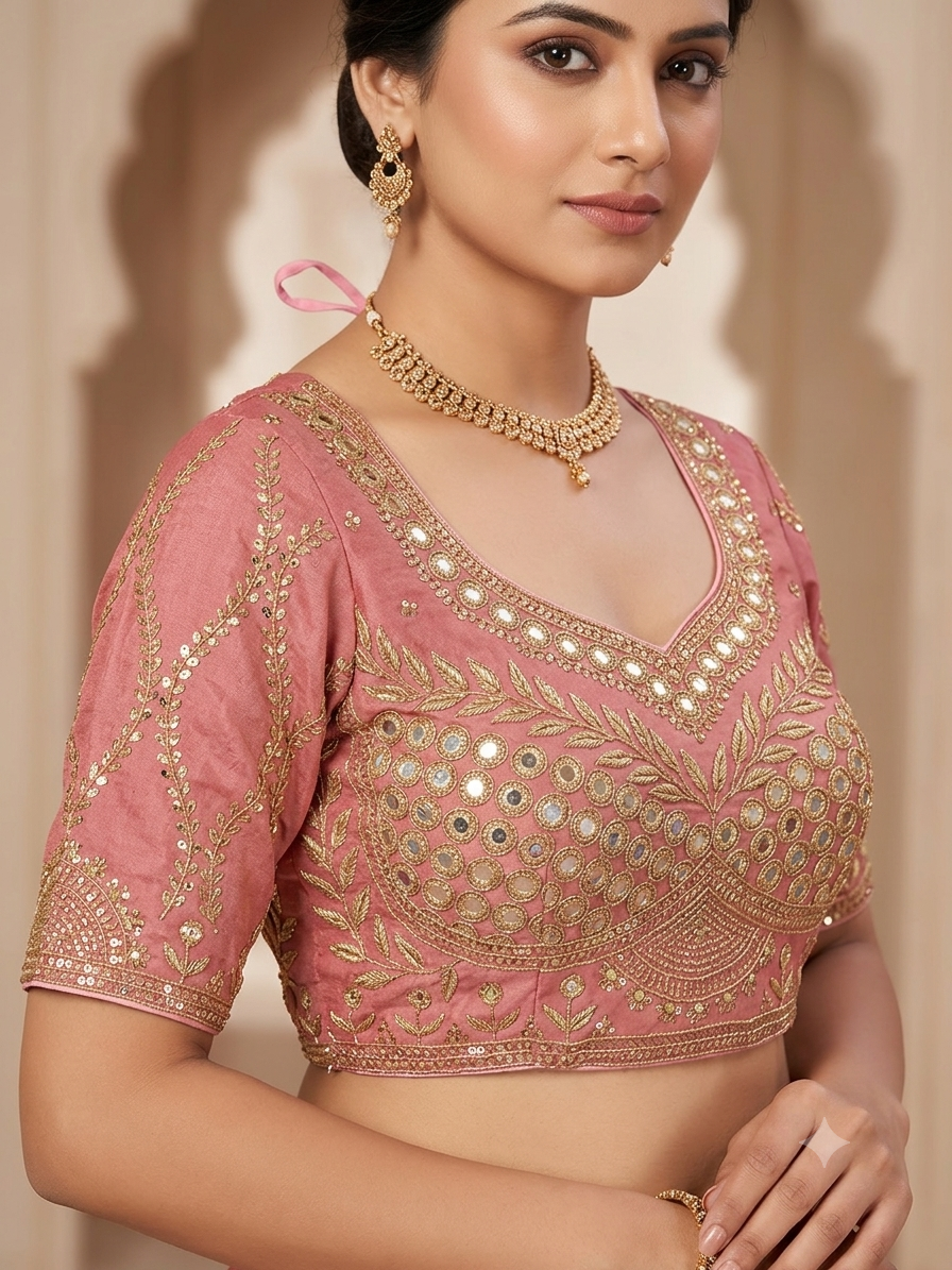 Onion pink tissue sequence designer blouse 👚