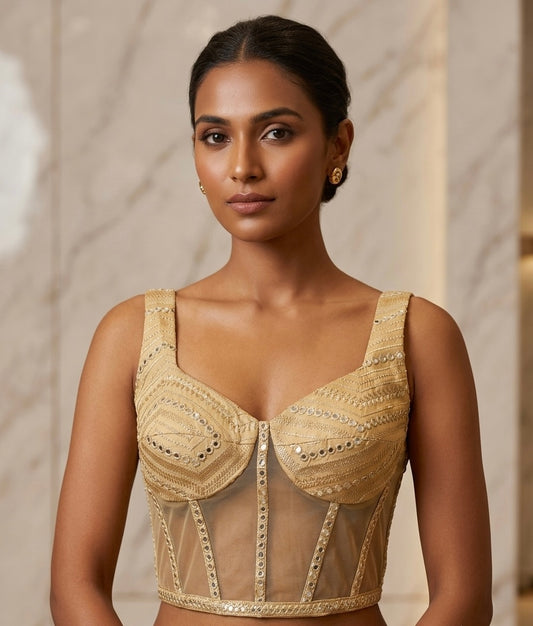 Golden mirror net corset blouse 👚