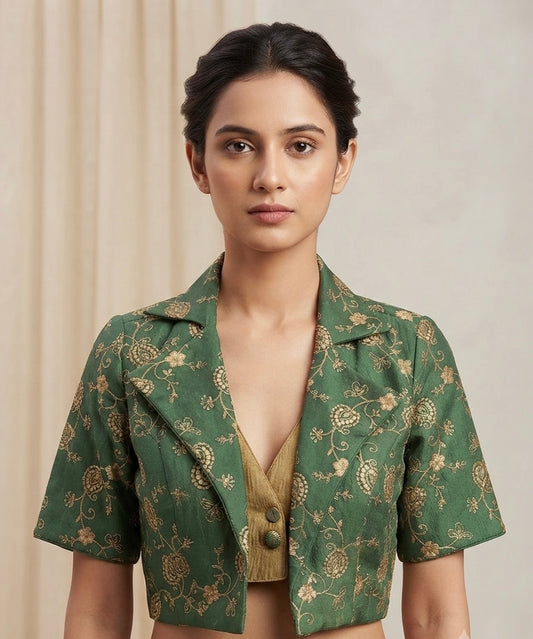 Green-master Floral Embroidered Lapel Collar with sleeve Blouse 👚