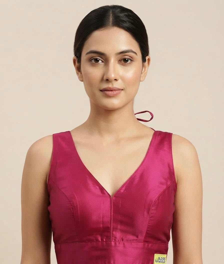 Minimal Silk Blouse 👚 with elbow hands (36 size Rani pink