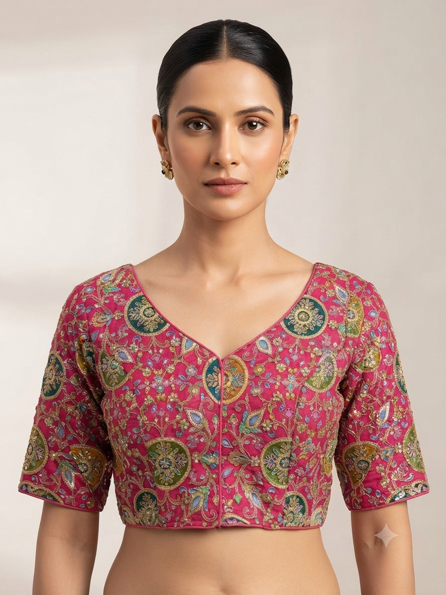 Embroidery thread work Blouse 👚 pink with sleeves ✨