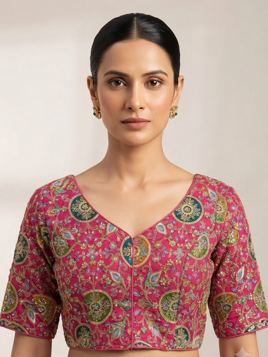 Embroidery thread work Blouse 👚 pink with sleeves ✨