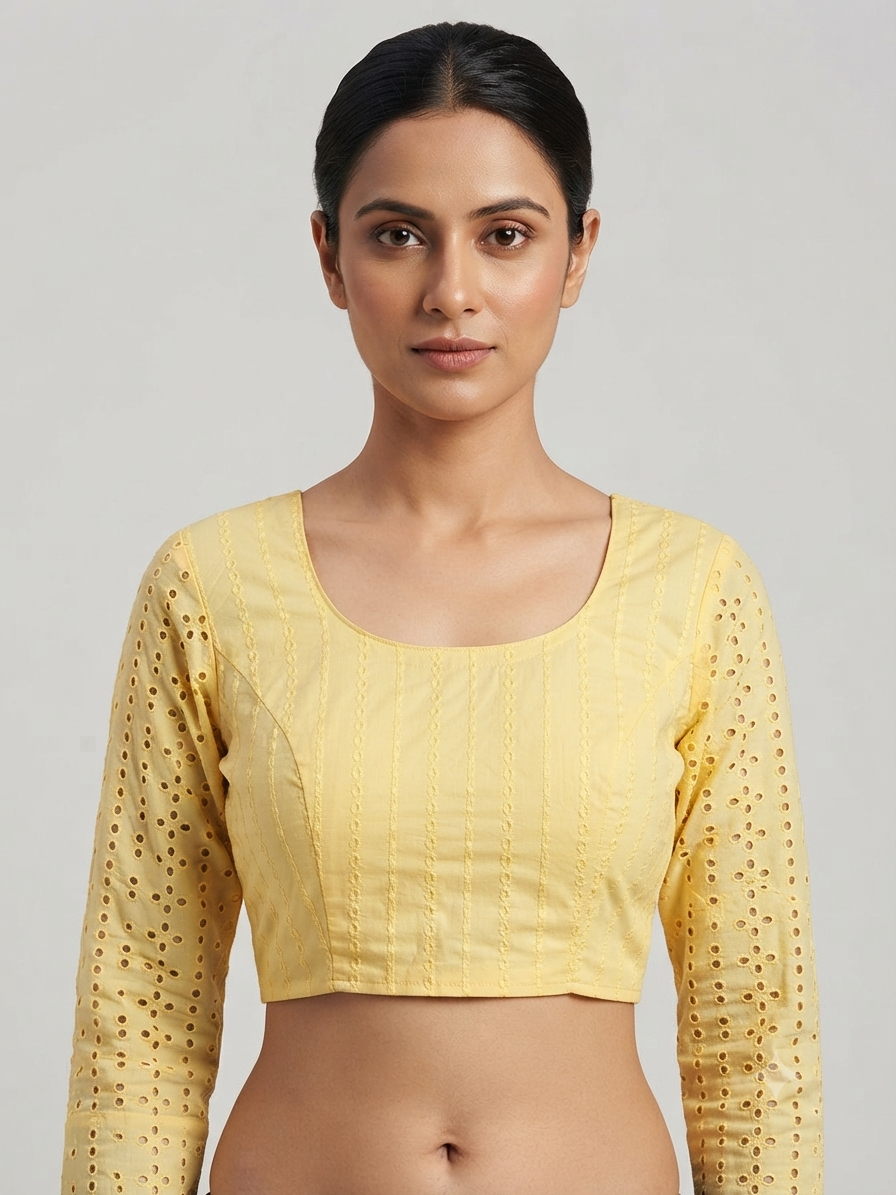 Chikankari / Eyelet embroidery full sleeve Blouse 👚 yellow