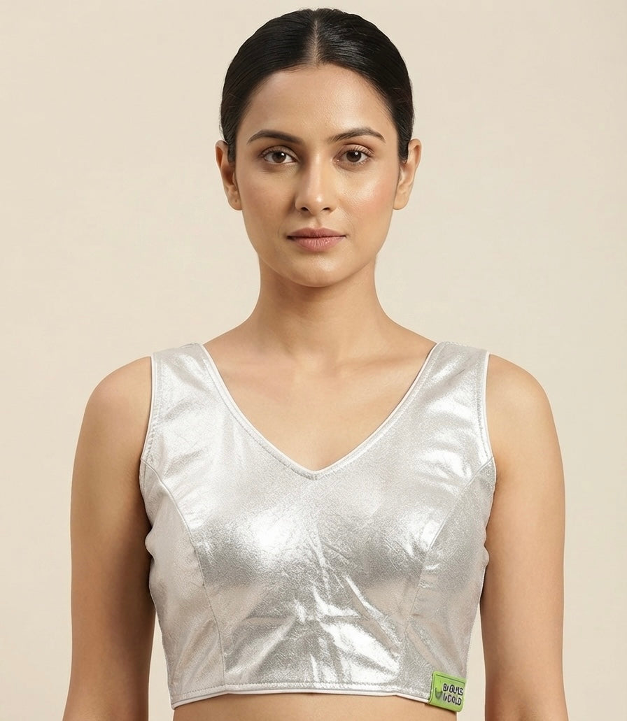 ✨Fancy shimmer V-neck golden & silver Blouse 👚 with short hands✨