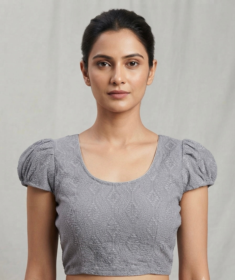 Chikankari work Blouse 👚 puff hands grey colour