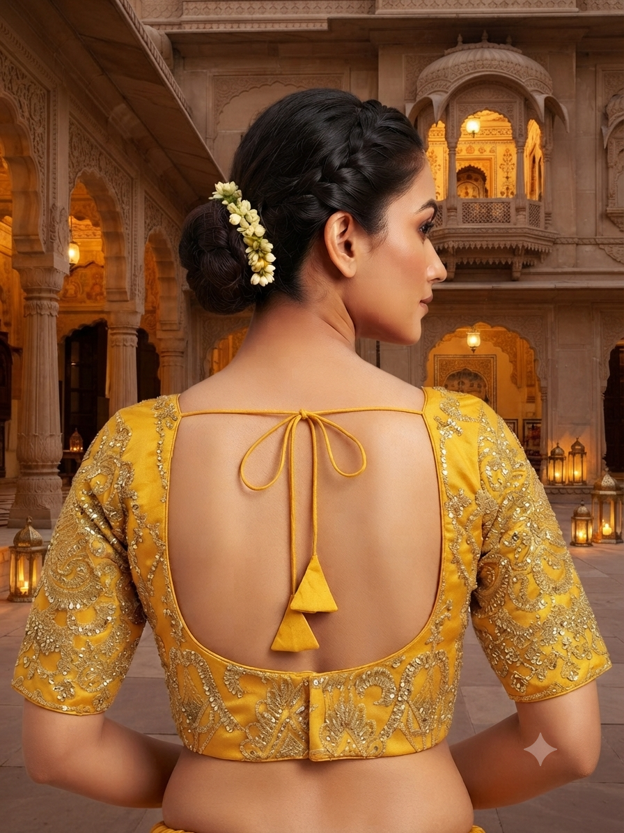 Premium embroidery work master yellow with sleeve Blouse 👚