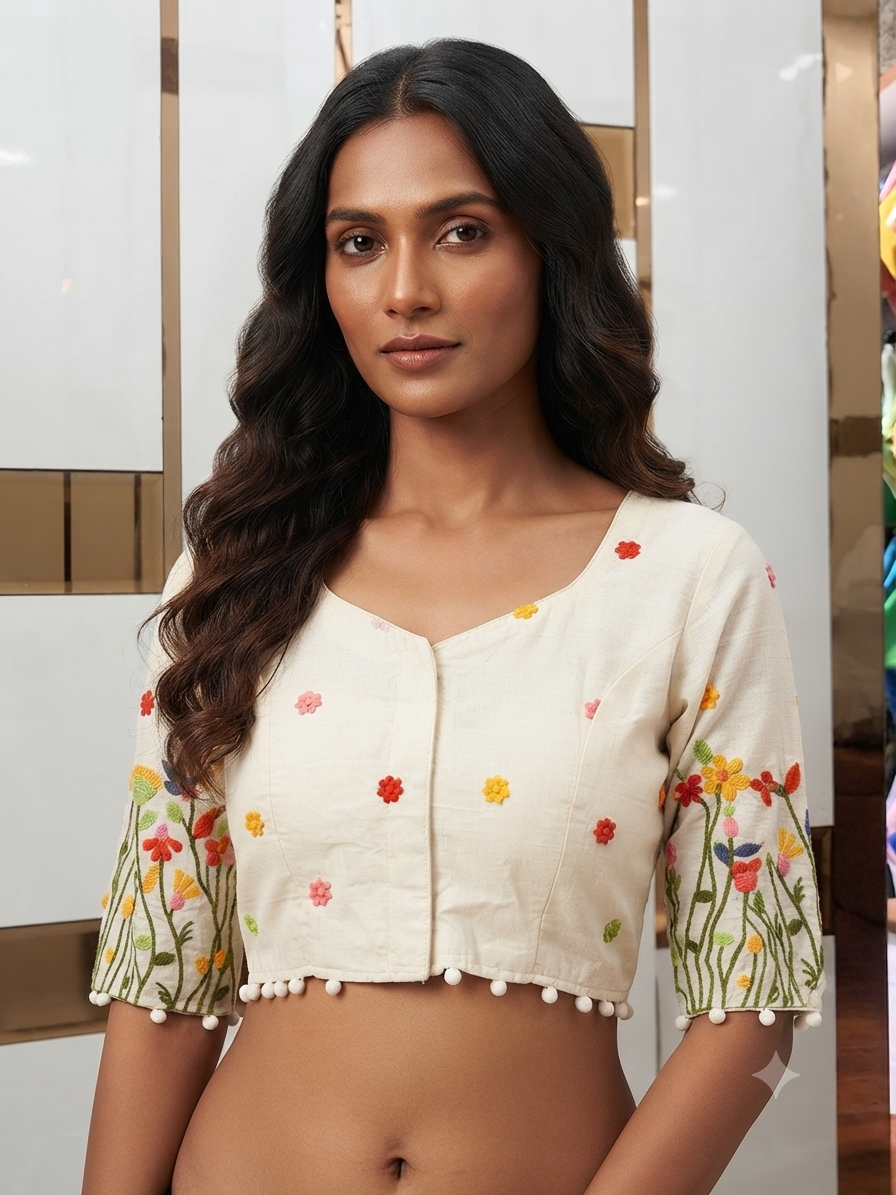 Fancy thread work Blouse with sleeves