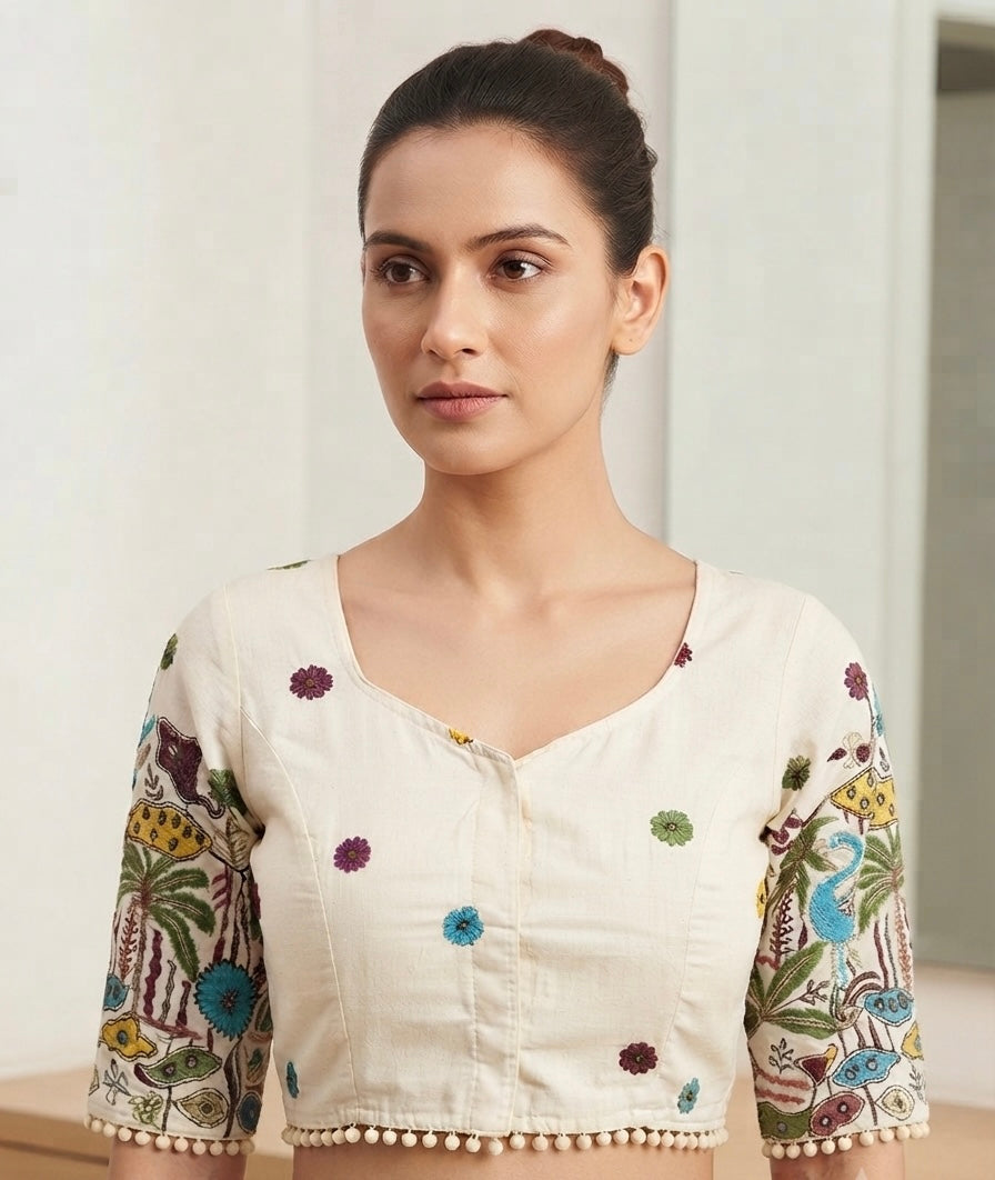 Tree printed hand work cotton Blouse 👚 with sleeves