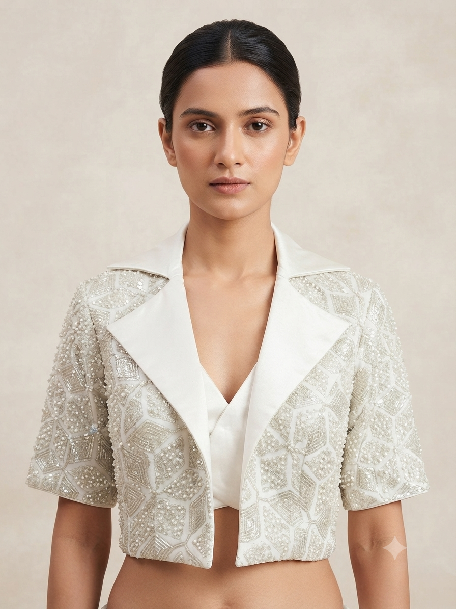 White lapel collar neck embroidery Blouse 👚 with sleeve