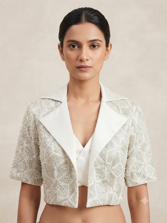White lapel collar neck embroidery Blouse 👚 with sleeve