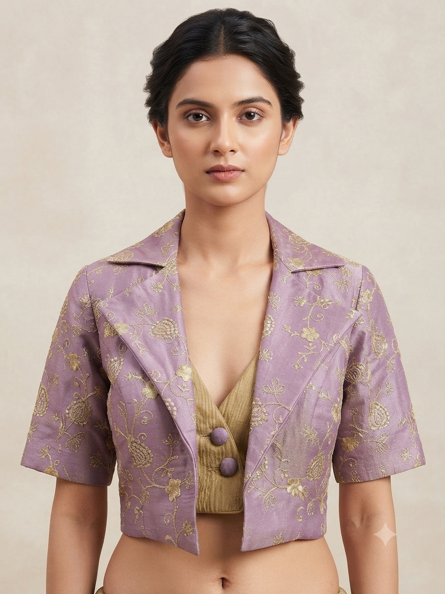 purple- master yellow Blazer Style Embroidered Blouse 👚 with sleeve