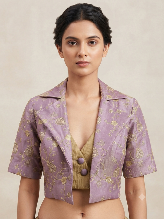 purple- master yellow Blazer Style Embroidered Blouse 👚 with sleeve