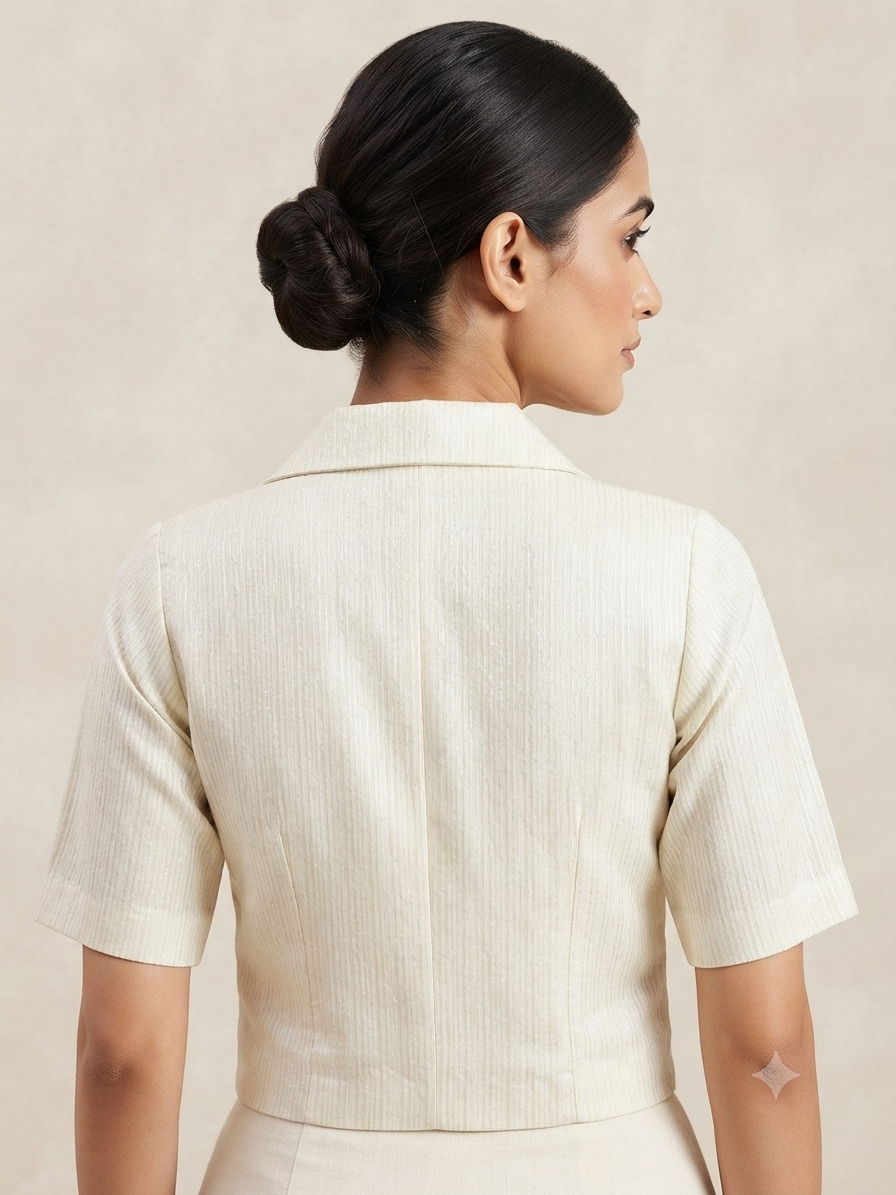Plain white lapel collar neck with sleeve Blouse 👚