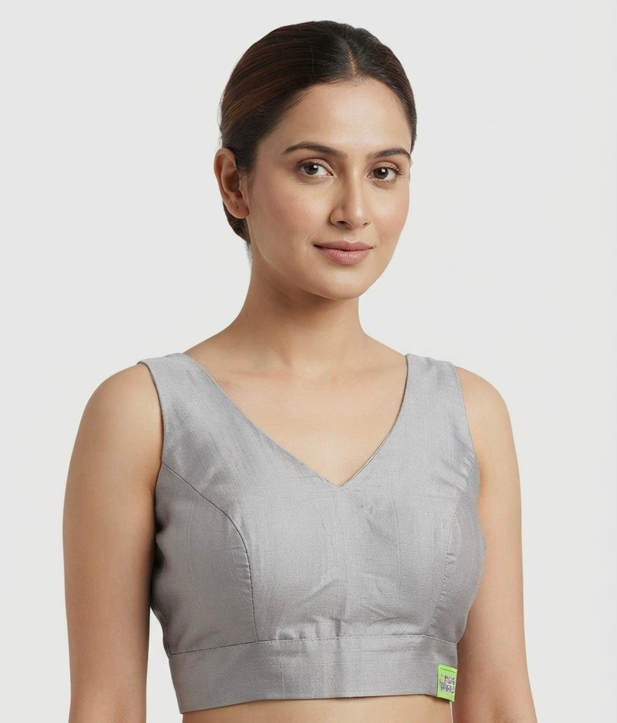 Premium Silk V-neck Blouse 👚 with sleeves (36 size- grey colour