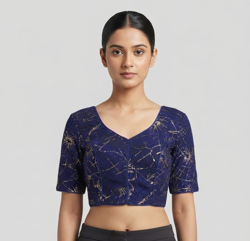 Lines printed Blouse 👚 with hands Royal blue
