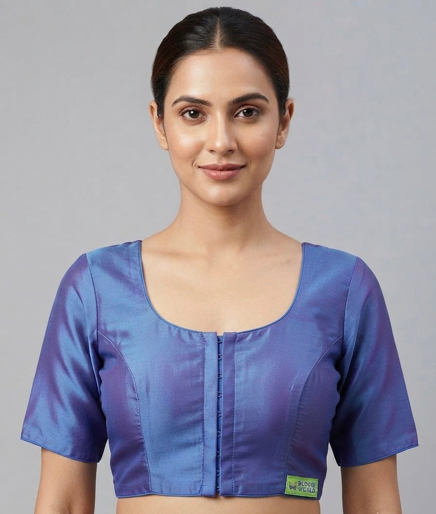Classic Silk Blouse 👚 with sleeves(36 size-Rama blue
