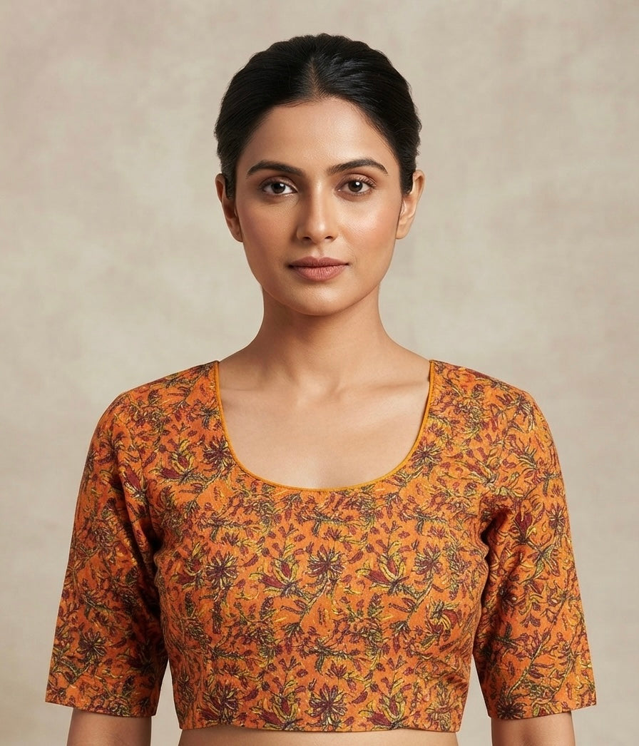 Orange 🍊 Kalamkari stretchable Blouse 👚