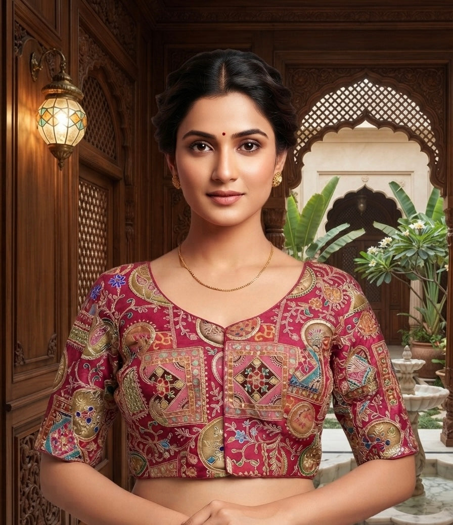 Embroidery patchwork Blouse 👚 pink with sleeves