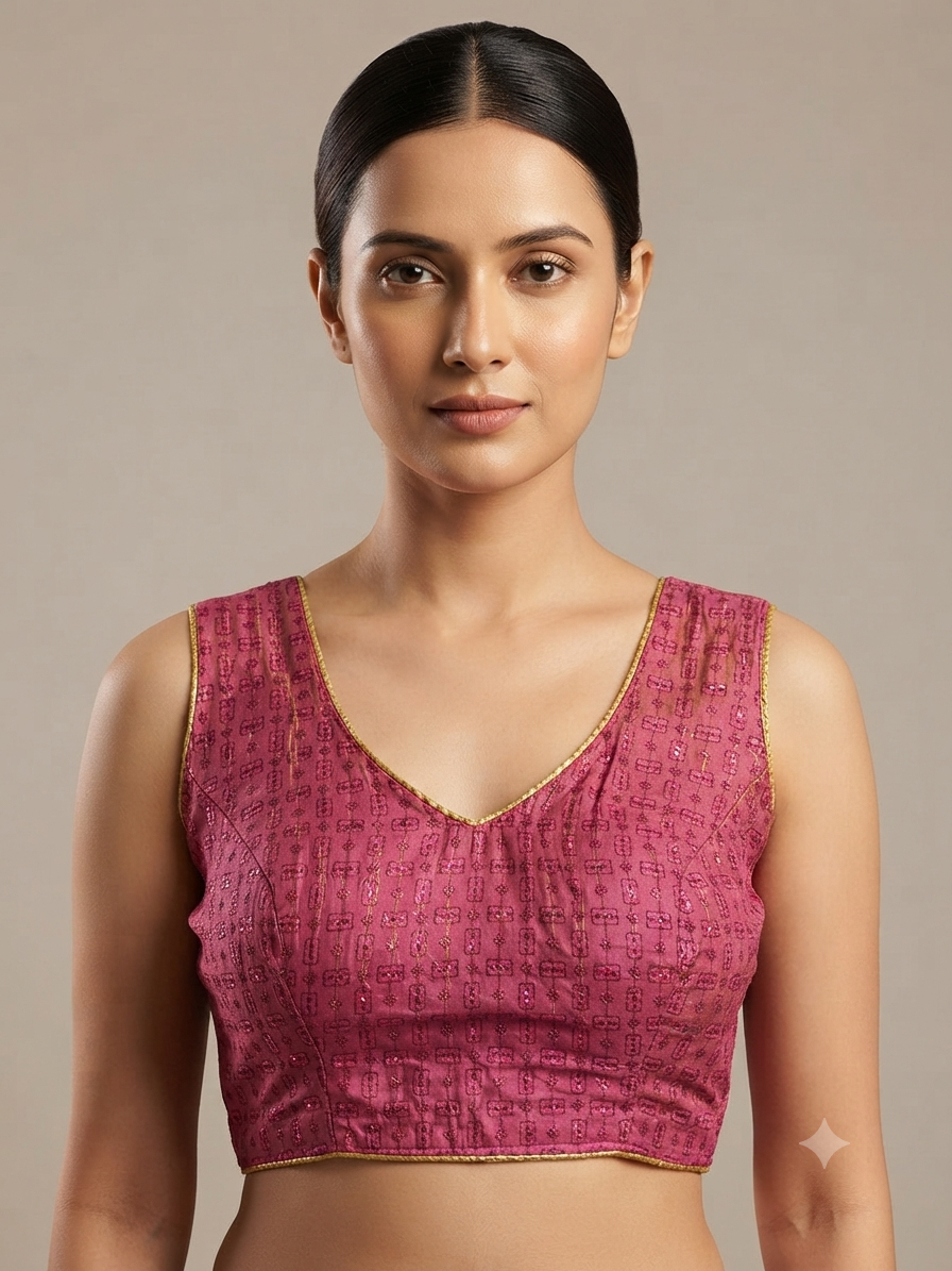 Thread work Blouse pink sleeveless