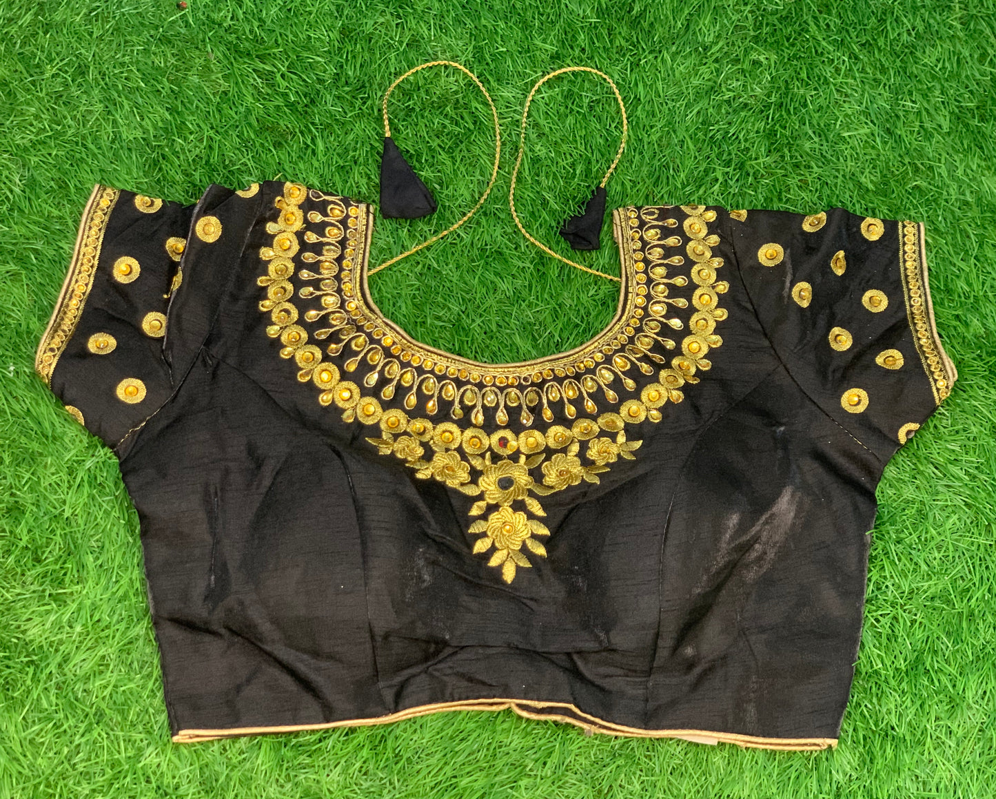 Black mega sleeve with embroidery stone work blouse