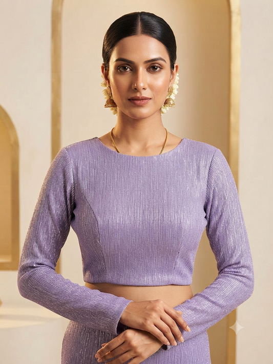 Lavender Shimmer back- zip full hands Blouse 👚