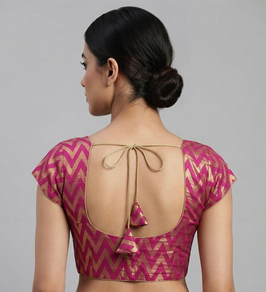 Fancy zigzag Blouse 👚 pink colour with mega hands