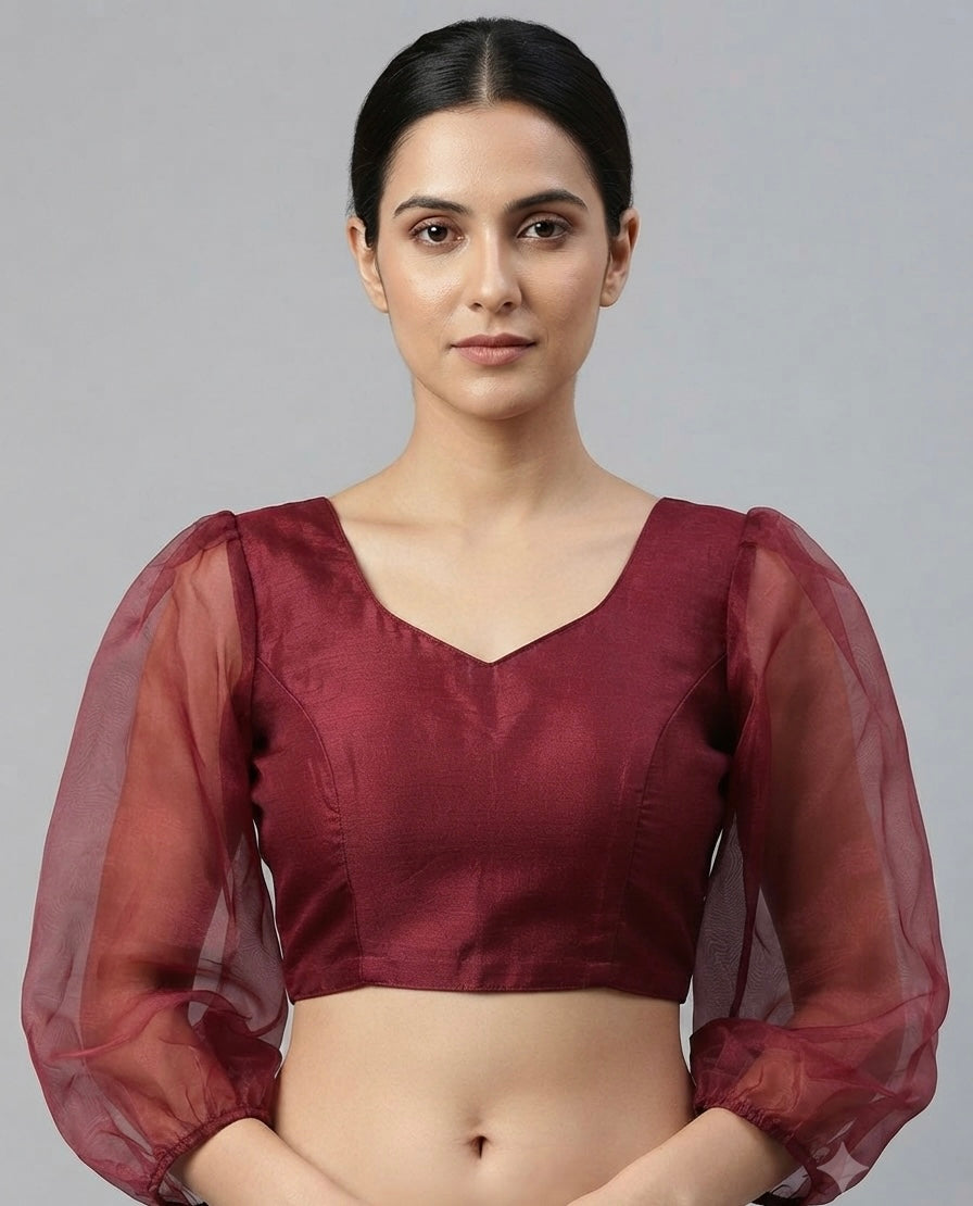 Organza full puff hands Blouse 👚 Marron colour