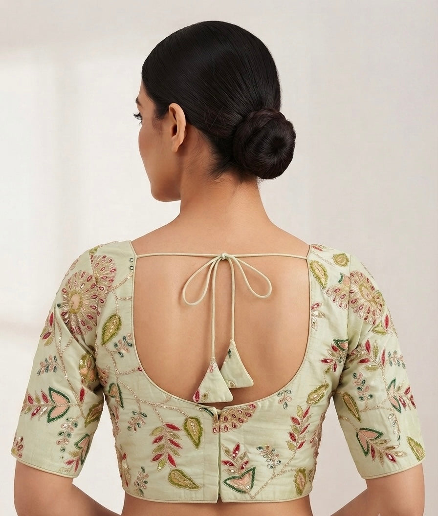 Tissue embroidery Blouse 👚 Pista green with sleeves