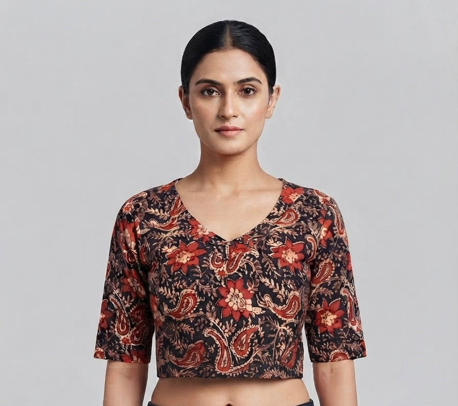 Kalamkari red flower 🌹 printed stretchable Blouse 👚