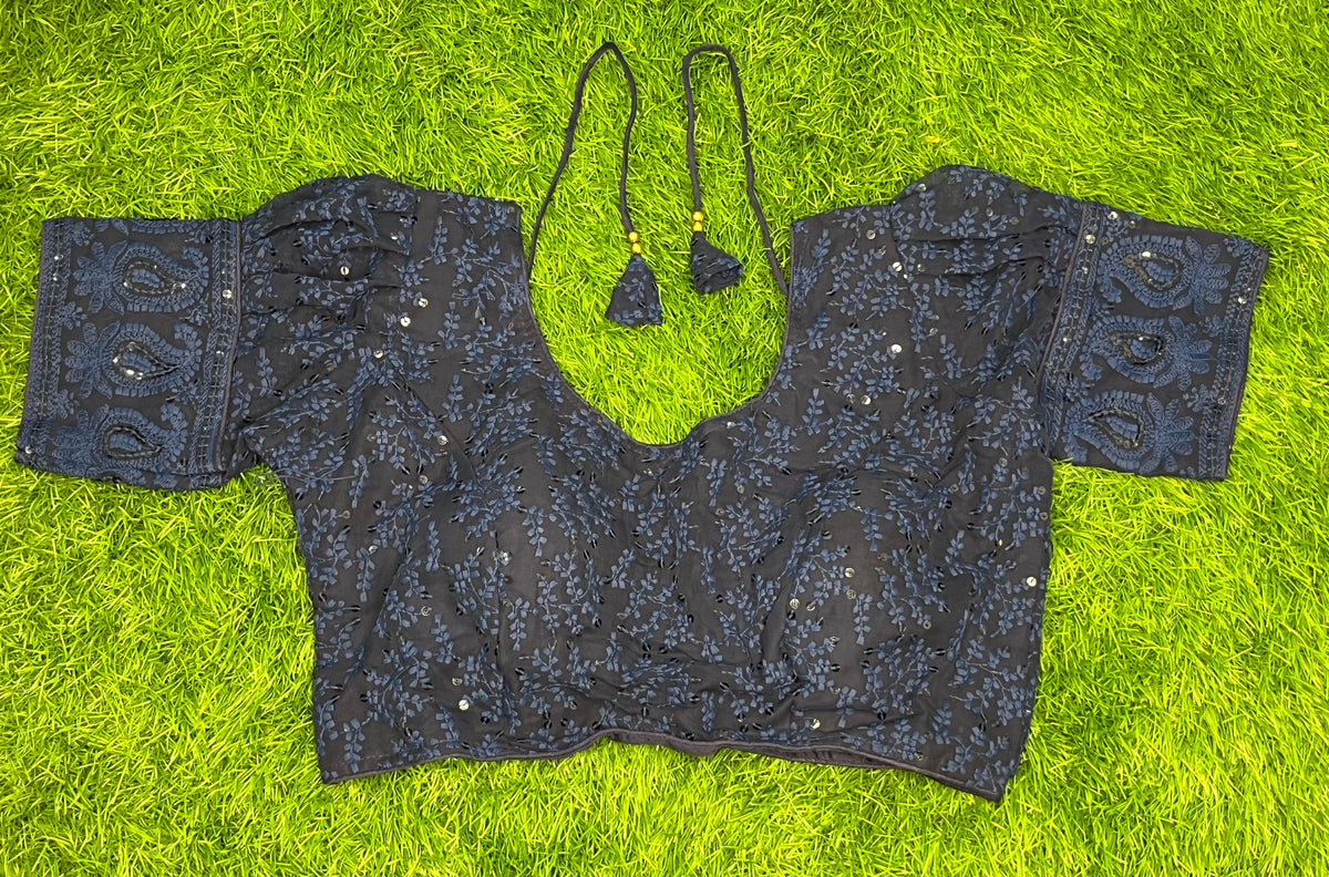 Navy blue puff hands blouse