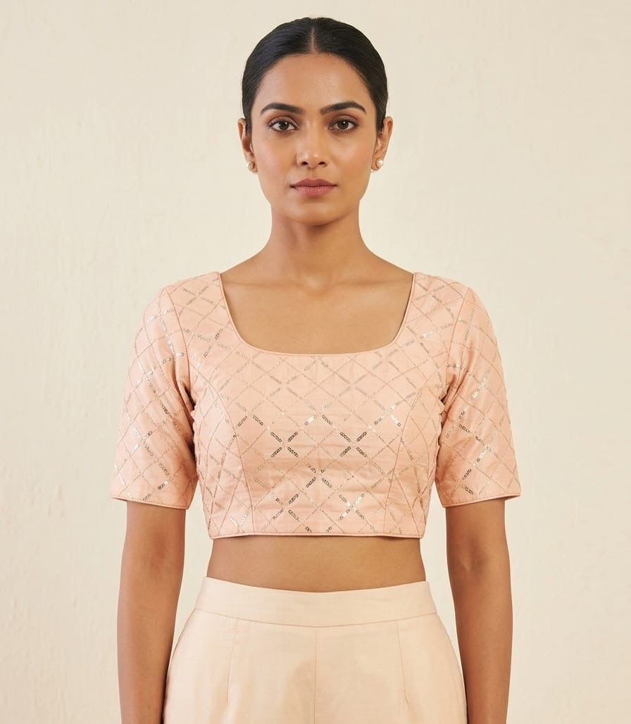 Sequin work peach colour Blouse with hands