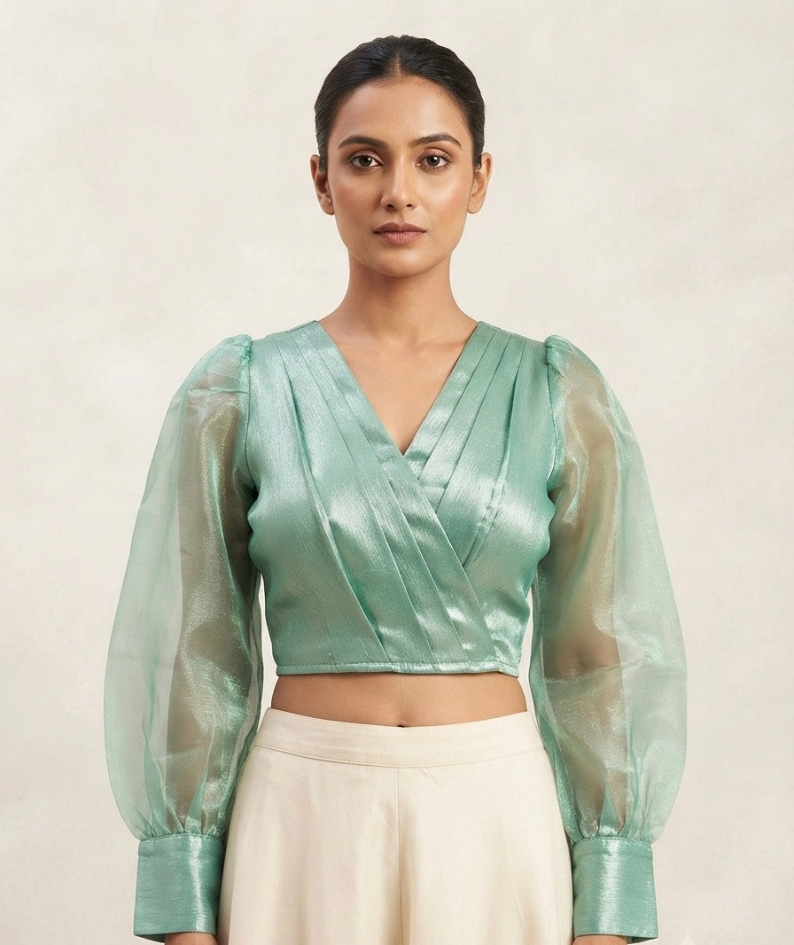 Tissue shiny ✨ designer Blouse 👚 full puff hands