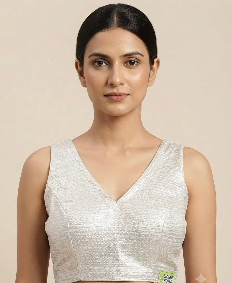 Metallic Glow V-neck Blouse 👚 with short hands