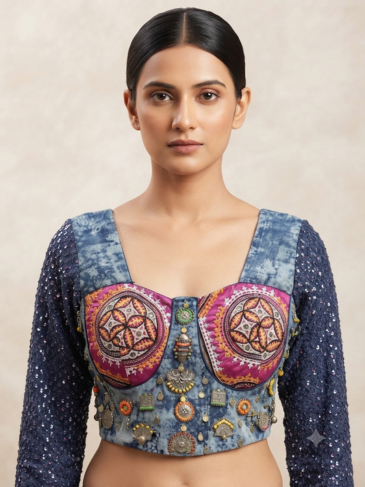 Premium denim corset full sleeve Blouse 👚