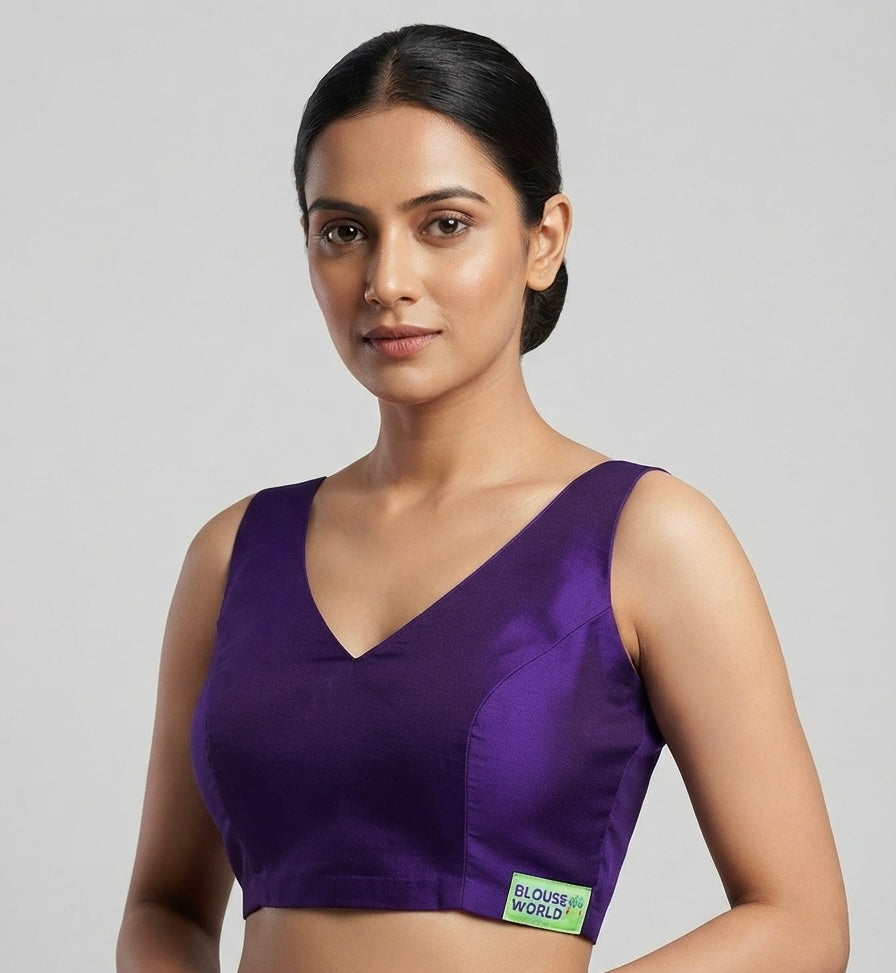 Fancy V-neck plain Blouse 👚 sleeveless-(36 size