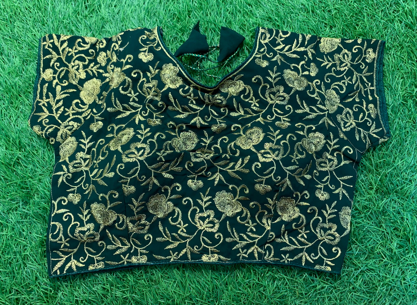 Bottle green gold work blouse 👚