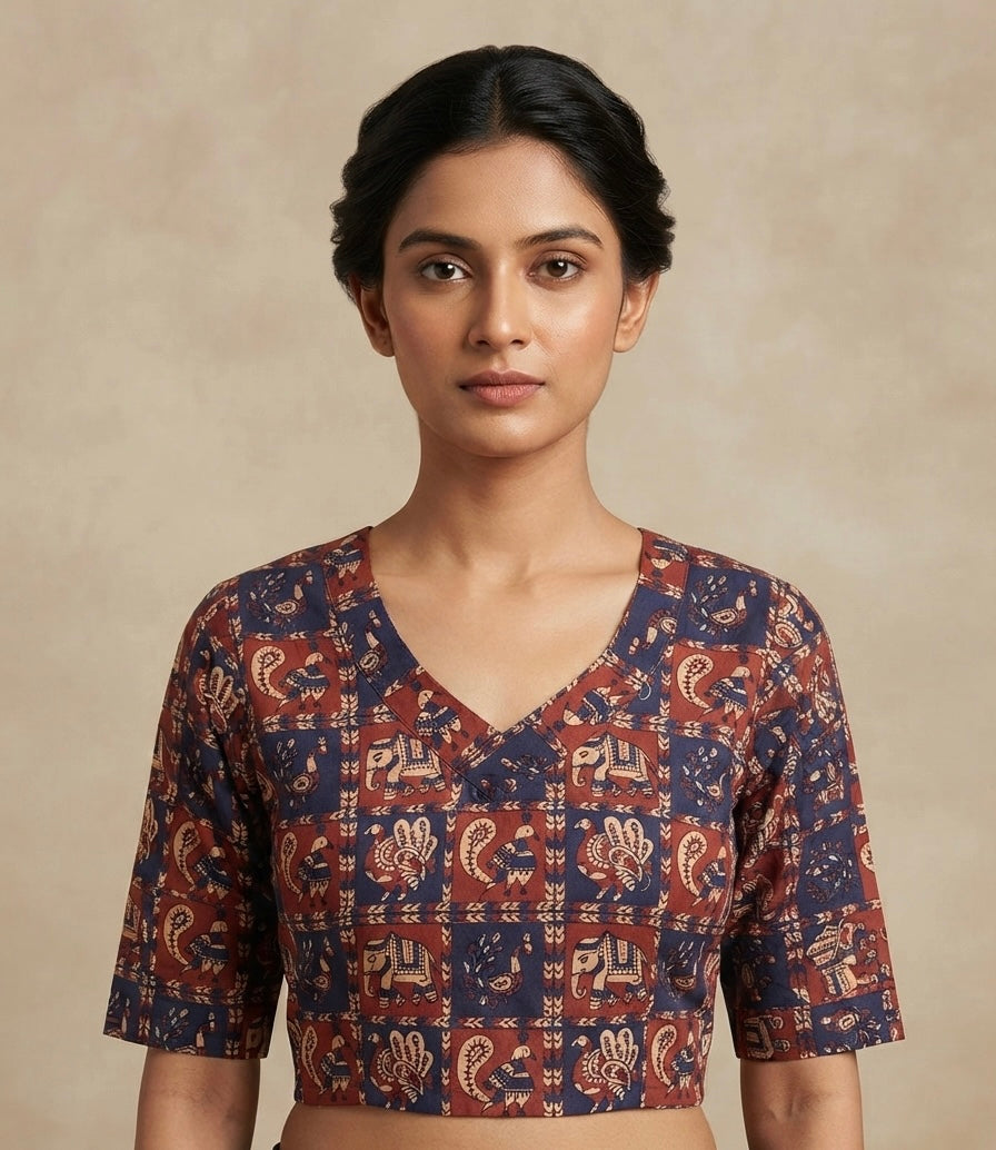 Purple Kalamkari stretchable Blouse 👚