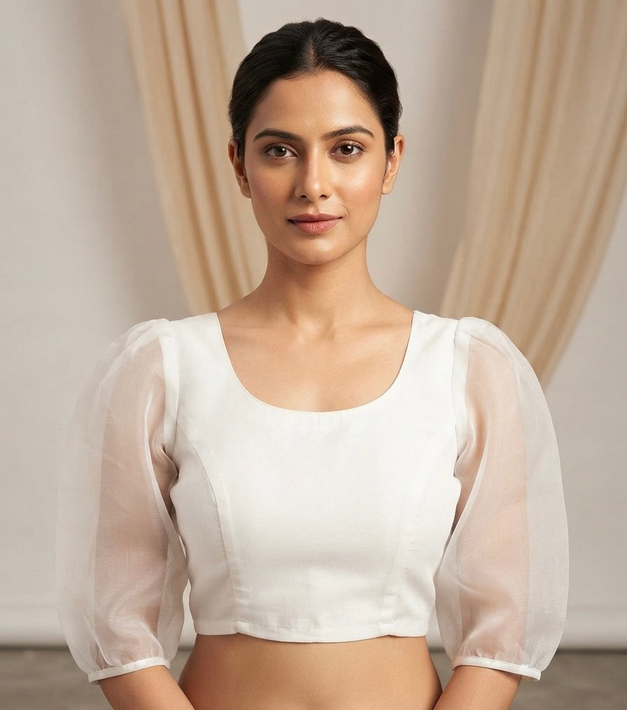 White organza Blouse 👚 with full puff hands