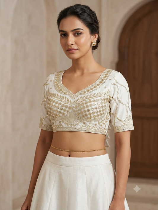 White tissue sequence designer blouse 👚