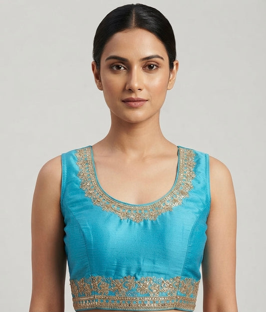 Feroza blue embroidery work Blouse 👚